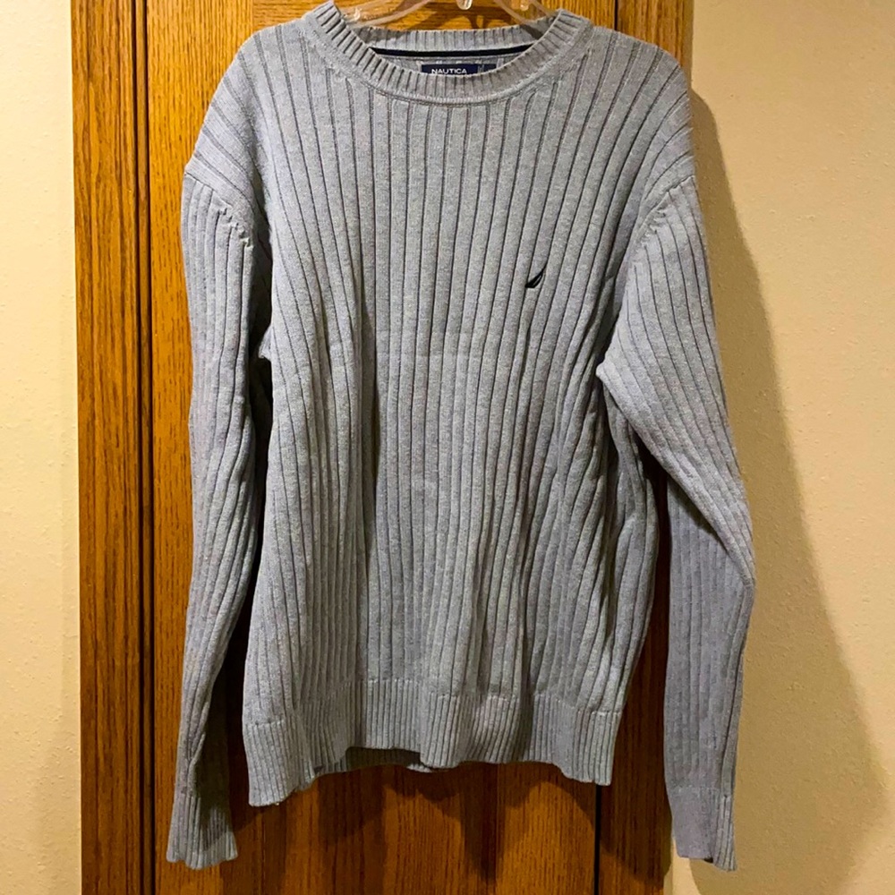 Men’s Nautical Grey Ribbed Sweater